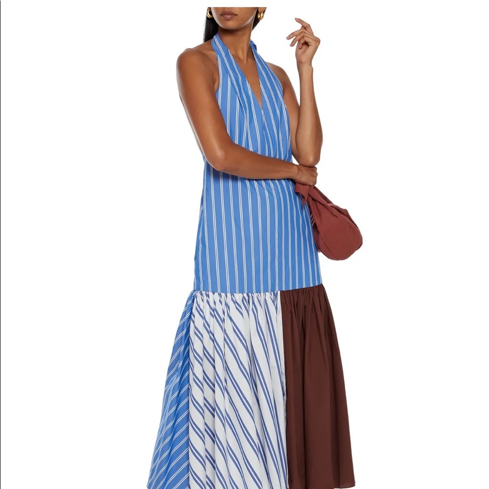 Blue Vivian stripe deep V-neck halter casual maxi dress